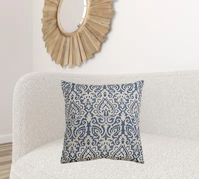 Homezia Blue Natural Distressed Damask Throw Pillow