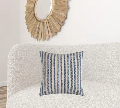 Homezia Blue Natural Ticking Stripe Throw Pillow