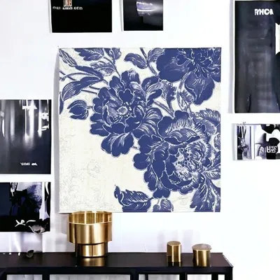 Homezia Blue Toile Rose Unframed Print Wall Art