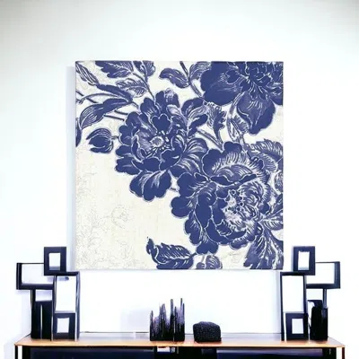 Homezia Blue Toile Rose Unframed Print Wall Art