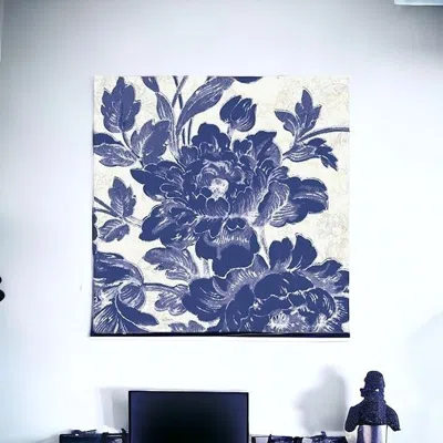 Homezia Blue Toile Roses Unframed Print Wall Art
