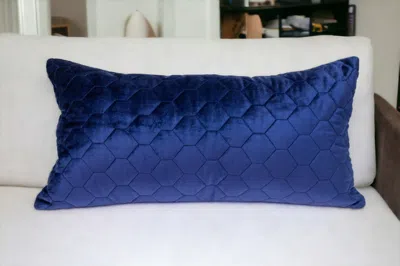 Homezia Blue Tufted Velvet Quilted Lumbar Throw Pillow