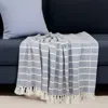 Homezia Blue Woven Cotton Striped Throw Blanket
