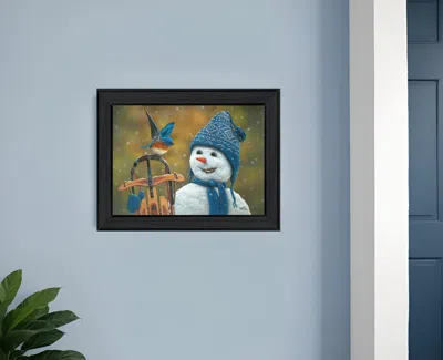Homezia Bluebird Snowman Black Framed Print Wall Art