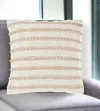 Homezia Blush And Ivory Textured Stripes Throw Pillow