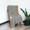 Homezia Boho Black And Beige Woven Diamond Pattern Throw With Tassels