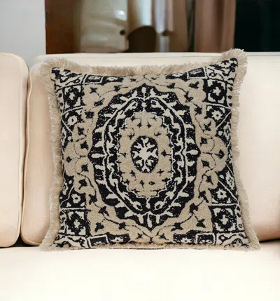 Homezia Boho Garland Beige And Black Decorative Accent Pillow