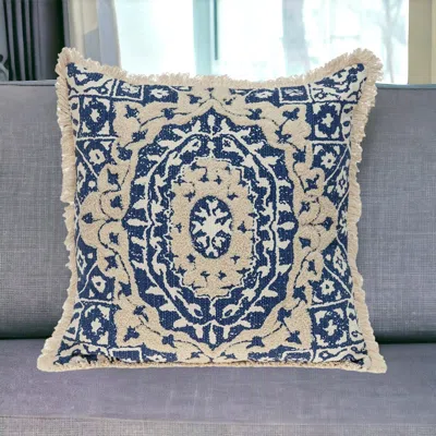 Homezia Boho Garland Beige And Navy Blue Decorative Accent Pillow
