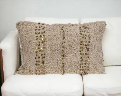 Homezia Boho Woven Shaggy Sequin Lumbar Pillow
