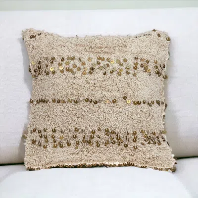 Homezia Boho Woven Shaggy Sequin Throw Pillow
