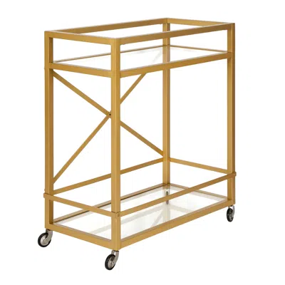 Homezia Brass Steel And Glass Rolling Bar Cart