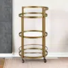 Homezia Brass Steel And Glass Round Rolling Bar Cart