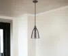 Homezia Bronze Hanging Light With Ribbed Pebbled Glass Shade