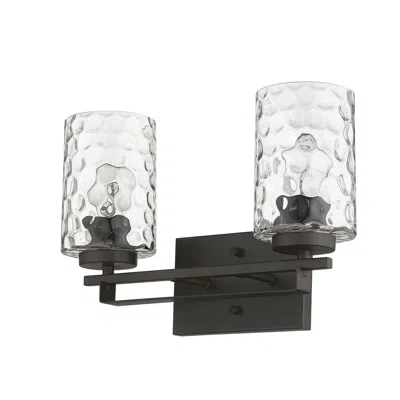 Homezia Bronze Metal And Pebbled Glass Two Light Wall Sconce In Brown