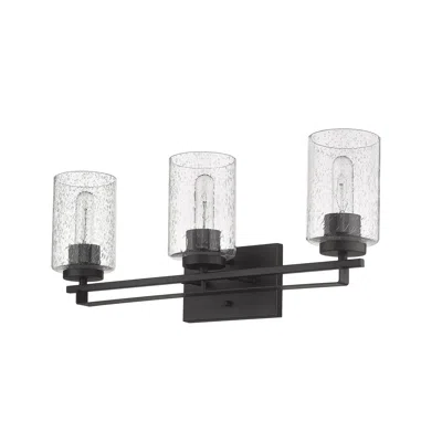 Homezia Bronze Metal And Textured Glass Three Light Wall Sconce In Black