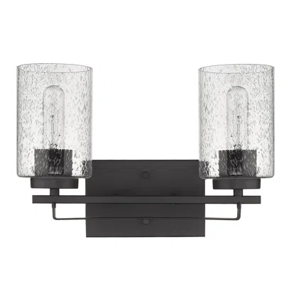 Homezia Bronze Metal And Textured Glass Two Light Wall Sconce In Multi