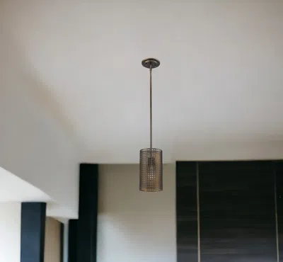 Homezia Bronze Metal Hanging Light With Mesh Shade In Burgundy