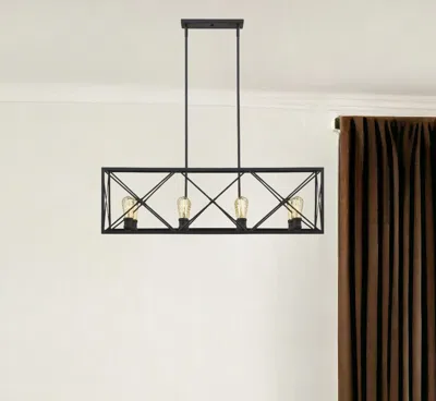 Homezia Brooklyn 8-light Matte Black Island Pendant With Metal Framework Shade