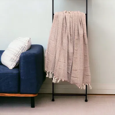 Homezia Brown And Beige Woven Herringbone Handloomed Throw