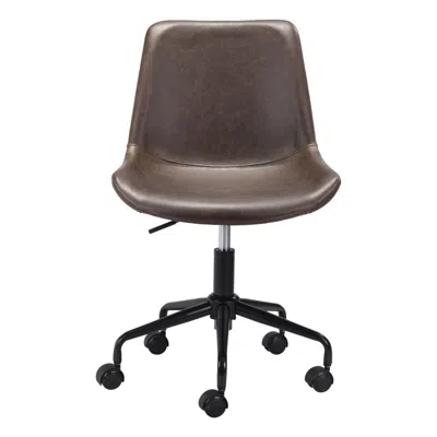 Homezia Brown And Black Adjustable Swivel Faux Leather Rolling Office Chair