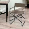 Homezia Brown And Black Leather Metal Open Back Dining Arm Chair