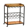 Homezia Brown And Black Metal Bar Cart With Wine Storage