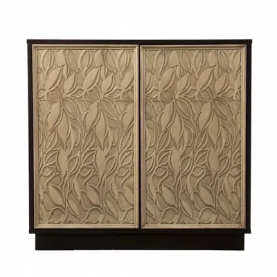 Homezia Brown And Cream Sculptural Leaf Accent Storage Cabinet