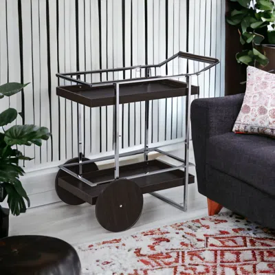 Homezia Brown And Silver Mod Rolling Bar Cart