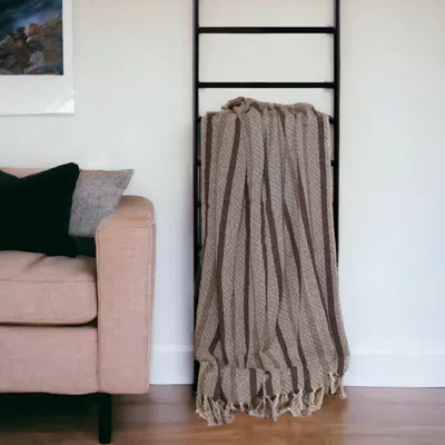 Homezia Brown And Taupe Striped Woven Handloom Throw