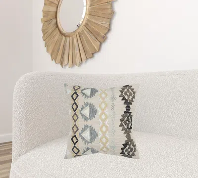 Homezia Brown Beige Tribal Embroidered Throw Pillow In Neutral