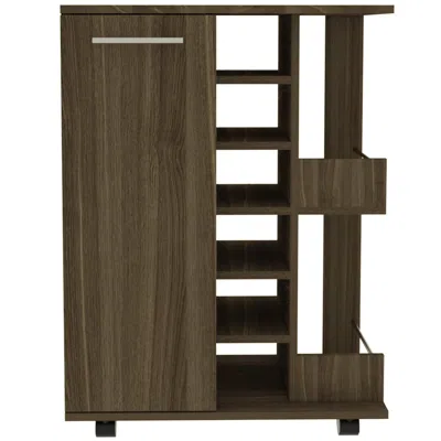 Homezia Brown Rolling Bar Cart With Wine Storage