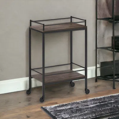 Homezia Brown Steel Rolling Bar Cart