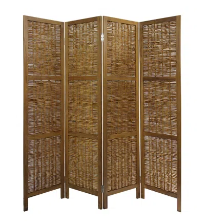 Homezia Brown Willow Four Panel Room Divider Screen