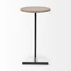Homezia Brown Wood Round Top Accent Table With Black Iron Base