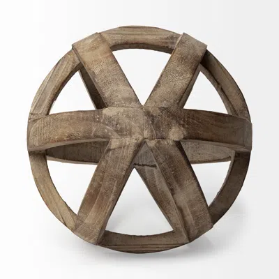 Homezia Brown Wooden Hollow Orb Sculpture