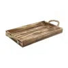 Homezia Brown Wooden Tray With Rope Handles In Brown
