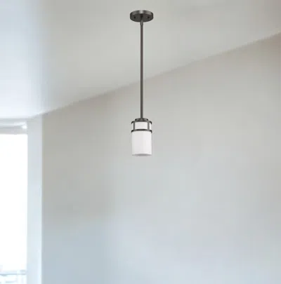 Homezia Brushed Bronze Minimalist Cylindrical Hanging Light In Blue