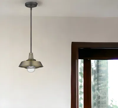Homezia Brushed Gold Shallow Plate Adjustable Pendant Light In Brown