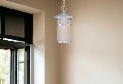 Homezia Brushed Silver Round White Glass Hanging Light In Burgundy
