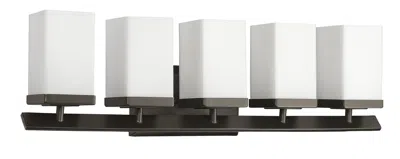 Homezia Burdy 5-light Oil-rubbed Bronze Vanity Light With Etched Glass Shades In Black