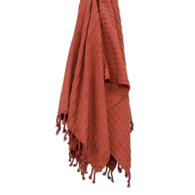 Homezia Burnt Orange Knitted 100% Cotton Throw Blanket In Red