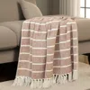 Homezia Burnt Orange Woven Cotton Striped Throw Blanket