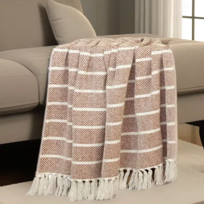 Homezia Burnt Orange Woven Cotton Striped Throw Blanket