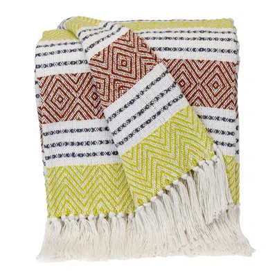 Homezia Burnt Orange Woven Cotton Striped Throw Blanket