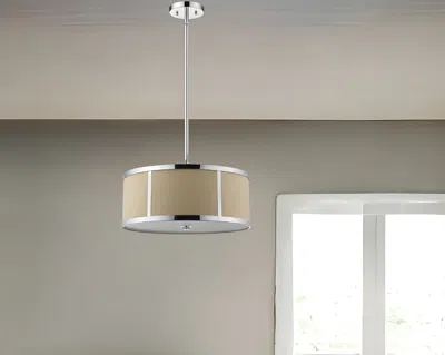 Homezia Butler 2-light Polished Chrome Pendant With Coarse Cream Linen Shade And Opal Acrylic Diffuser In Neutral