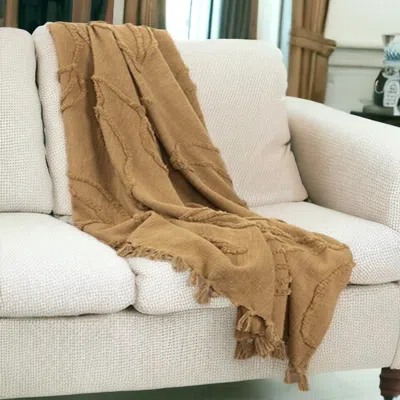 Homezia Camel Woven 100% Woven Textured Cotton Throw Blanket