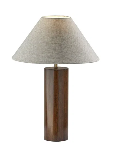 Homezia Canopy Walnut Wood Block Table Lamp In Brown