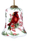 Homezia Cardinal Perched On Winter Berries Hand Painted Mouth Blown Glass Ornament