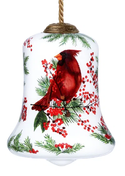 Homezia Cardinal Perched On Winter Berries Hand Painted Mouth Blown Glass Ornament