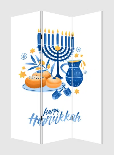 Homezia Celebratory Hanukkah Three Panel Room Divider Screen